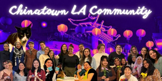 Purple background of Chinatown with Lanterns and people